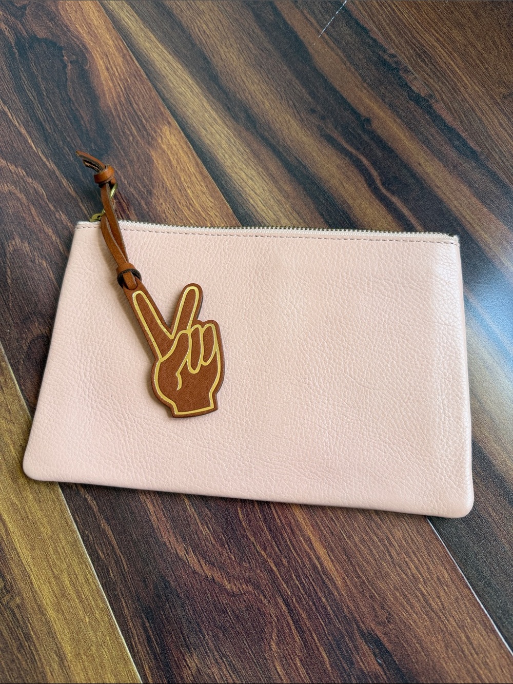 Madewell Leather Wristlet Soft Pink Peace Fingers Charm